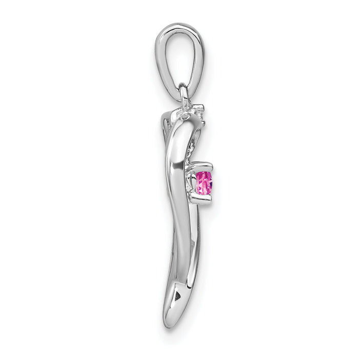 14k White Gold Created Pink Sapphire and Diamond Heart Pendant-PM7005-CPS-001-WA
