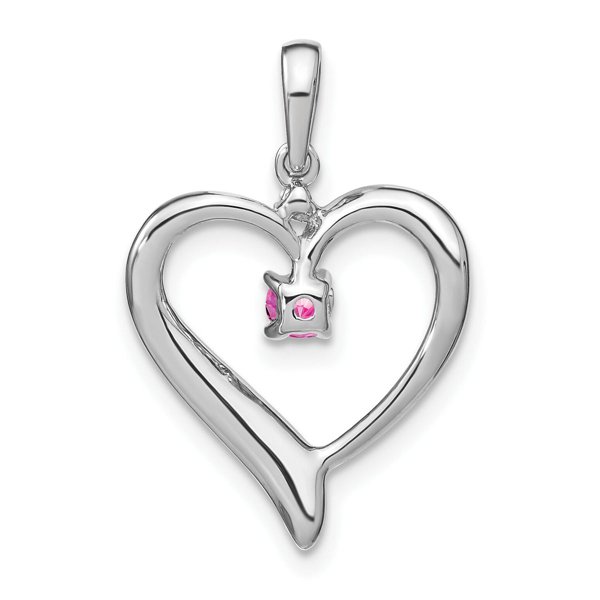 14k White Gold Created Pink Sapphire and Diamond Heart Pendant-PM7005-CPS-001-WA