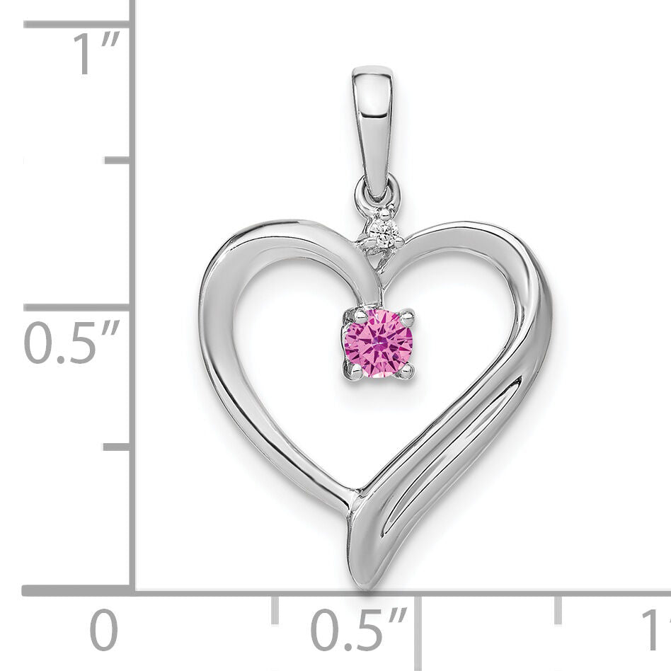 14k White Gold Created Pink Sapphire and Diamond Heart Pendant-PM7005-CPS-001-WA
