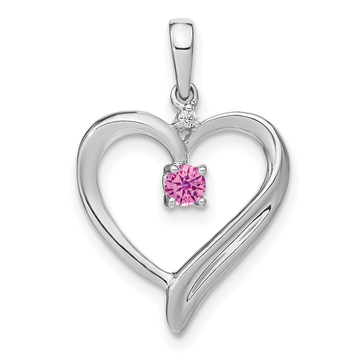 14k White Gold Created Pink Sapphire and Diamond Heart Pendant-PM7005-CPS-001-WA
