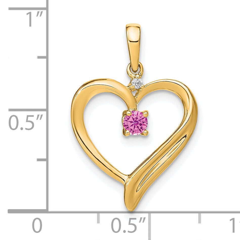 14k Created Pink Sapphire and Diamond Heart Pendant-PM7005-CPS-001-YA