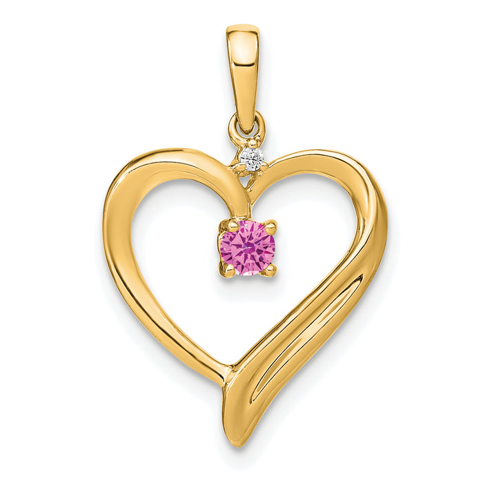 14k Created Pink Sapphire and Diamond Heart Pendant-PM7005-CPS-001-YA