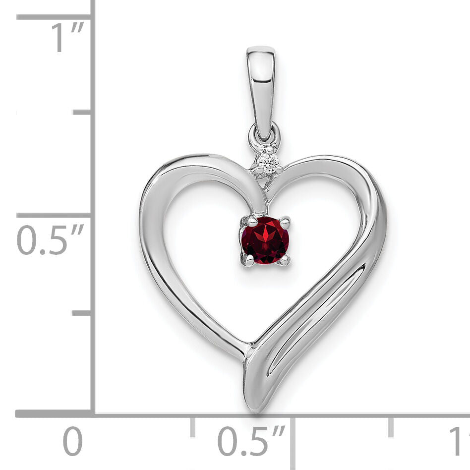 14k White Gold Garnet and Diamond Heart Pendant-PM7005-GA-001-WA