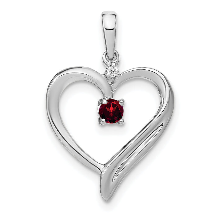 14k White Gold Garnet and Diamond Heart Pendant-PM7005-GA-001-WA