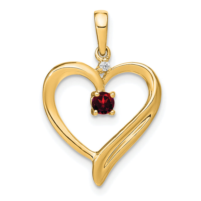 14k Garnet and Diamond Heart Pendant-PM7005-GA-001-YA