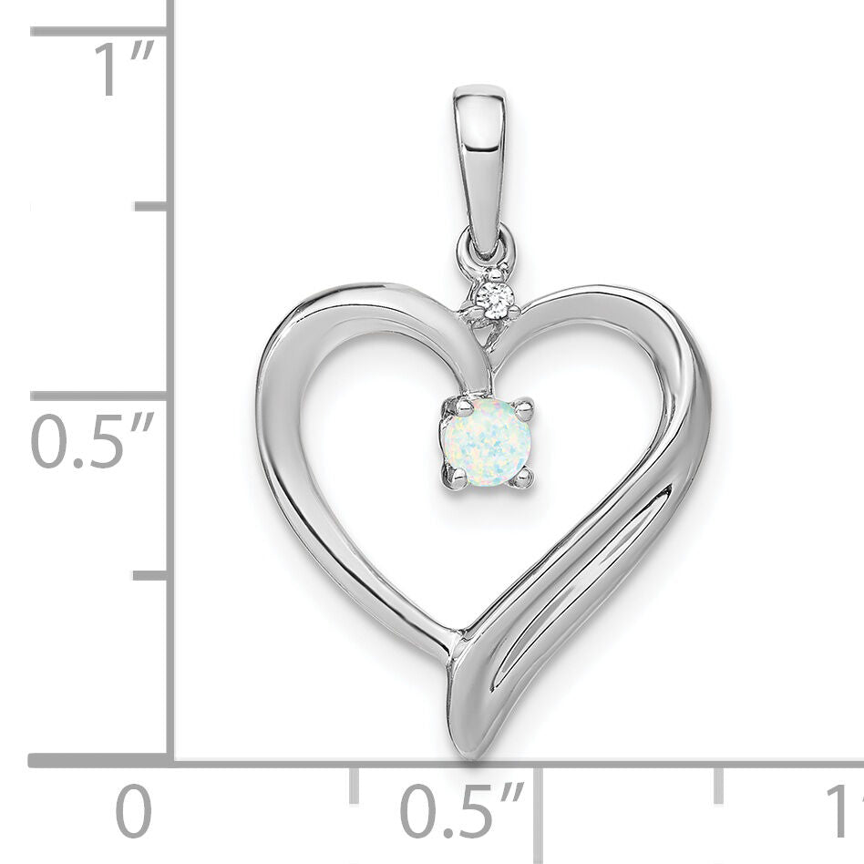 14k White Gold Created Opal and Diamond Heart Pendant-PM7005-OP-001-WA