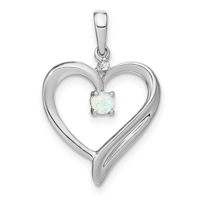 14k White Gold Created Opal and Diamond Heart Pendant-PM7005-OP-001-WA
