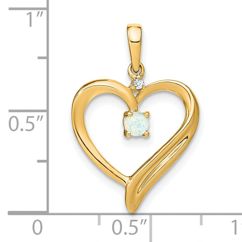 14k Created Opal and Diamond Heart Pendant-PM7005-OP-001-YA