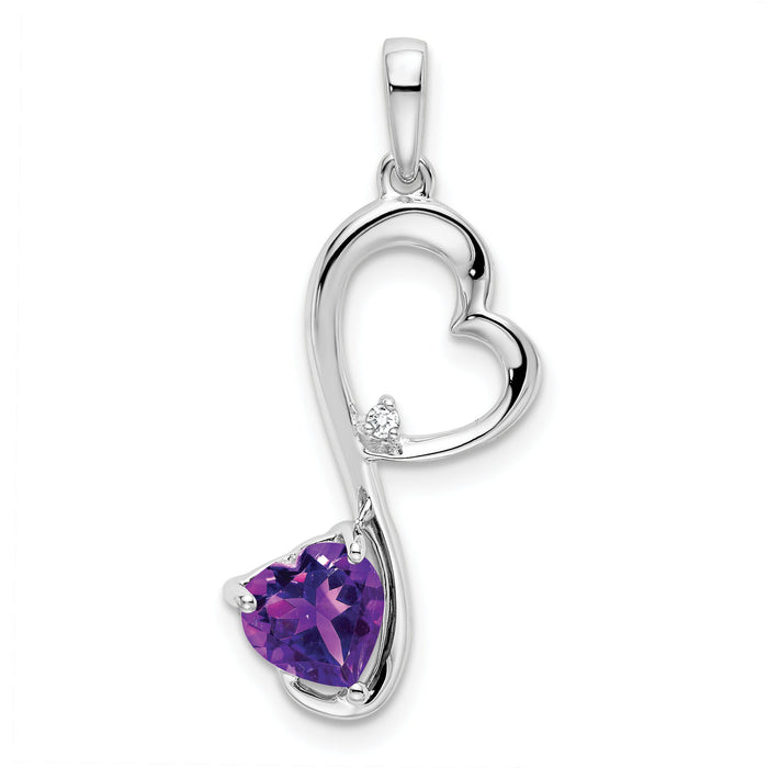 14k White Gold Amethyst and Diamond Heart Pendant-PM7007-AM-001-WA
