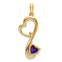 14k Amethyst and Diamond Heart Pendant-PM7007-AM-001-YA