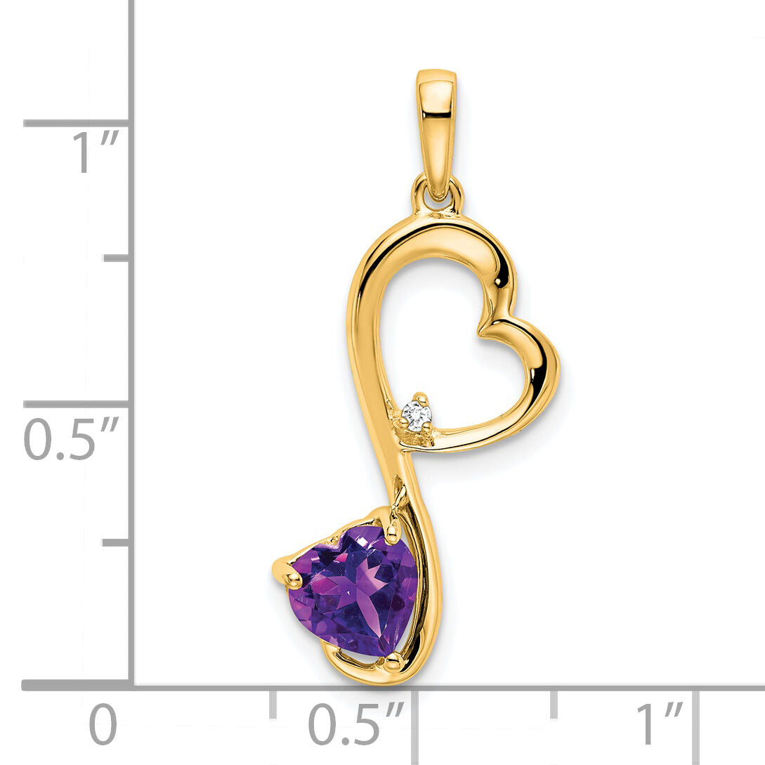 14k Amethyst and Diamond Heart Pendant-PM7007-AM-001-YA