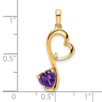 14k Amethyst and Diamond Heart Pendant-PM7007-AM-001-YA