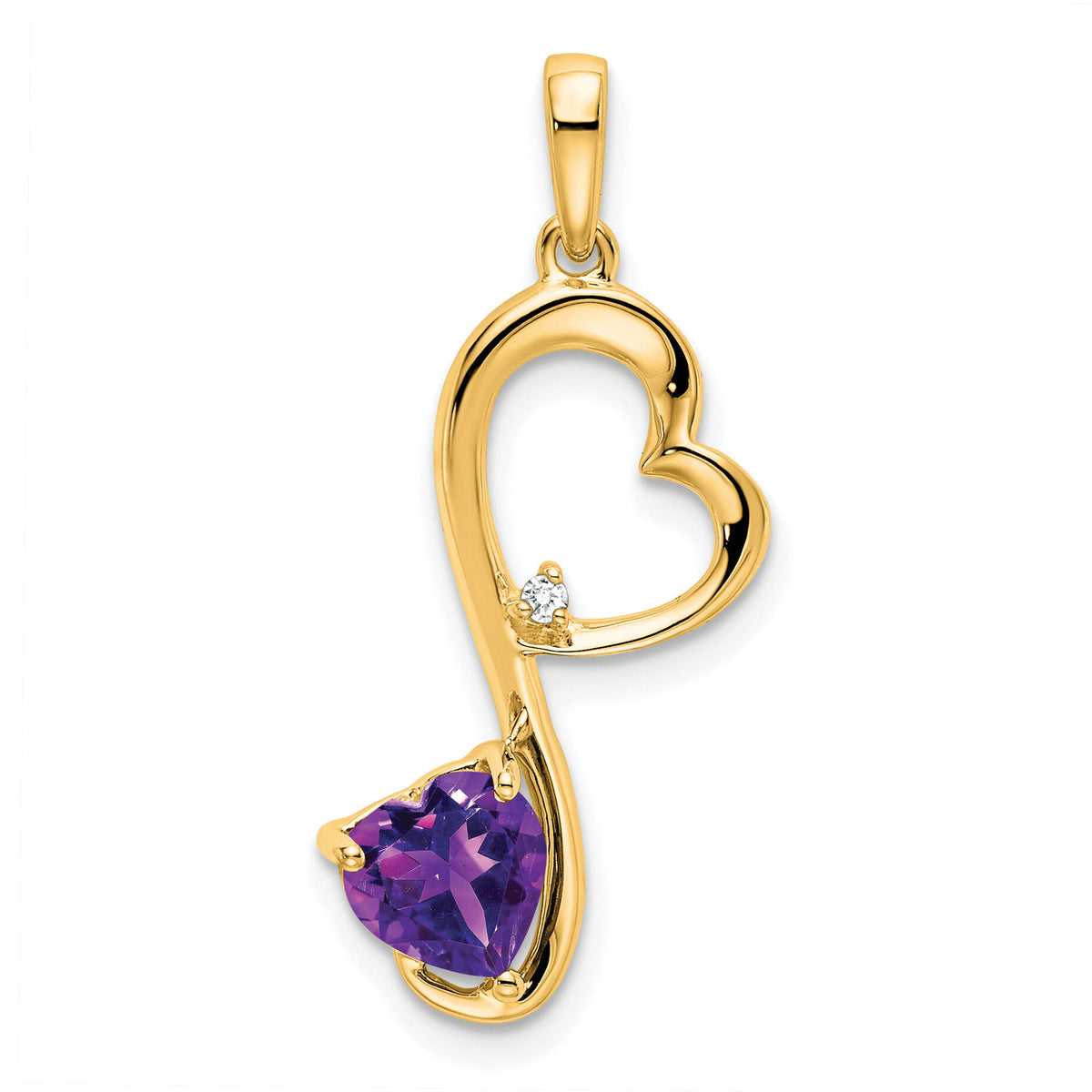 14k Amethyst and Diamond Heart Pendant-PM7007-AM-001-YA
