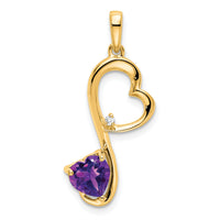 14k Amethyst and Diamond Heart Pendant-PM7007-AM-001-YA