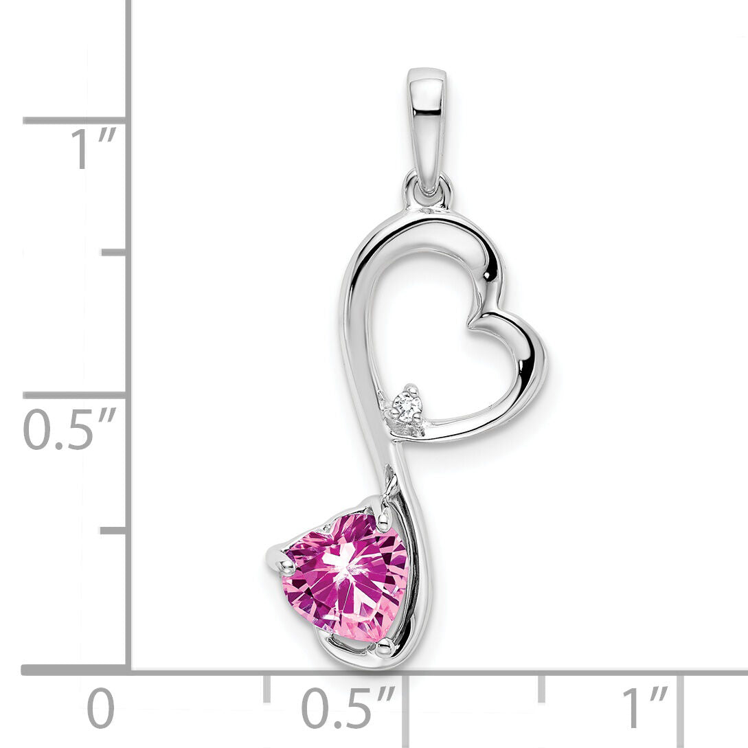 14k White Gold Created Pink Sapphire and Diamond Heart Pendant-PM7007-CPS-001-WA