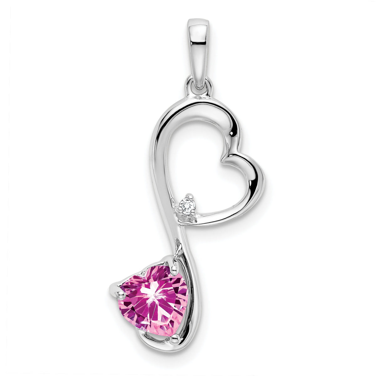 14k White Gold Created Pink Sapphire and Diamond Heart Pendant-PM7007-CPS-001-WA