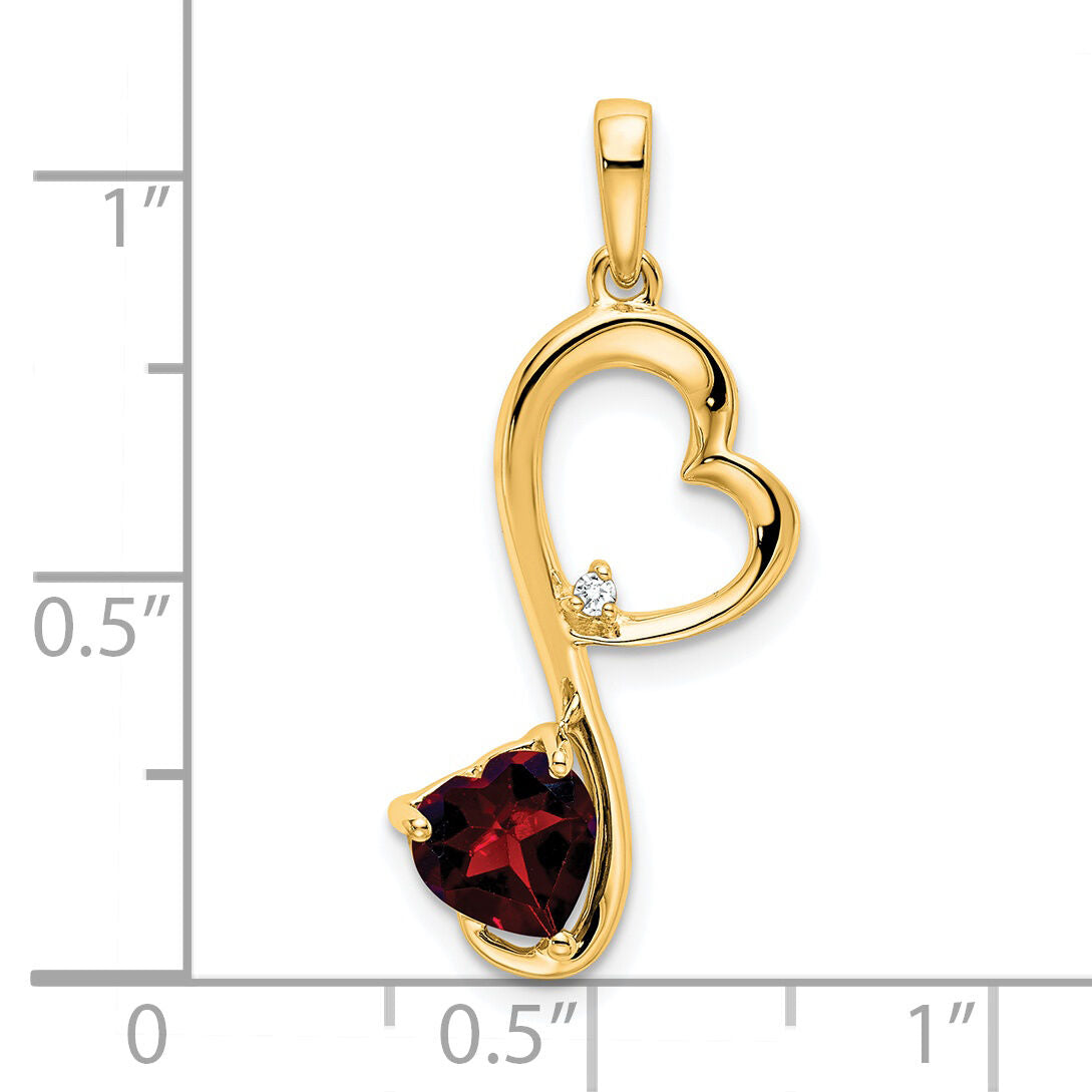 14k Garnet and Diamond Heart Pendant-PM7007-GA-001-YA