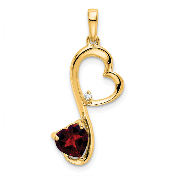 14k Garnet and Diamond Heart Pendant-PM7007-GA-001-YA