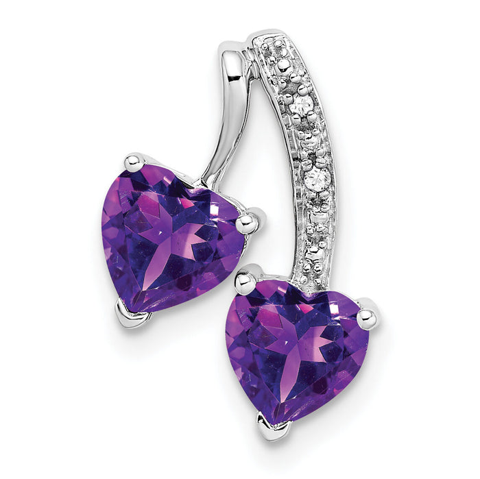 14k White Gold Amethyst and Diamond 2-Heart Pendant-PM7008-AM-001-WA