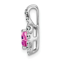 14k White Gold Creat. Pink Sapphire/White Topaz Halo Heart Pendant-PM7012-CPS/WT-W