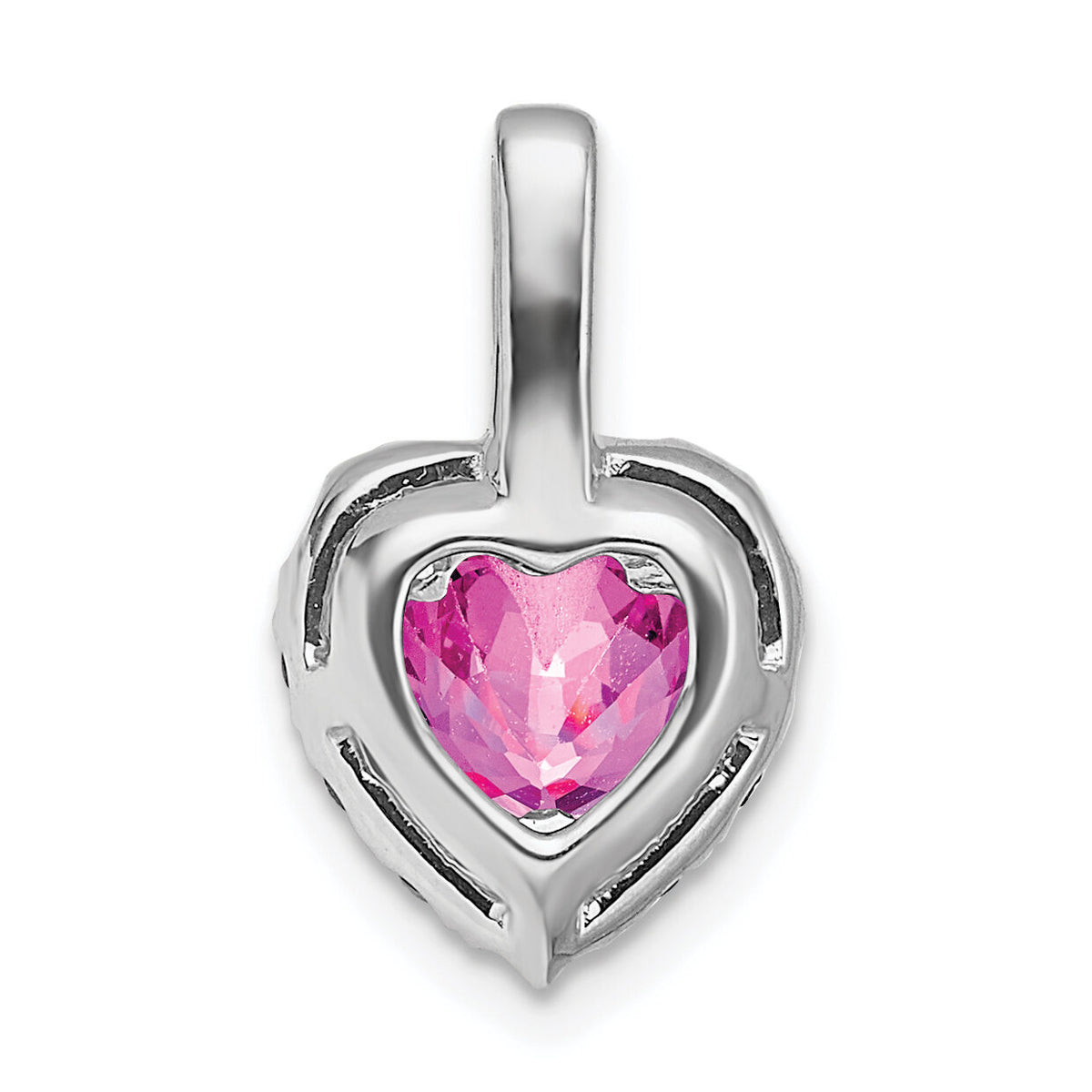 14k White Gold Creat. Pink Sapphire/White Topaz Halo Heart Pendant-PM7012-CPS/WT-W