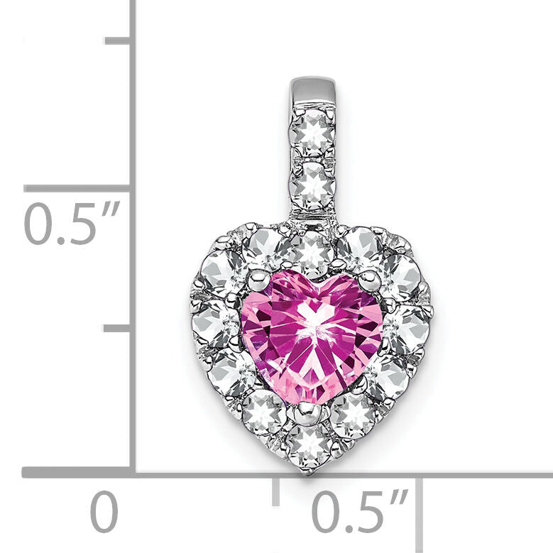 14k White Gold Creat. Pink Sapphire/White Topaz Halo Heart Pendant-PM7012-CPS/WT-W