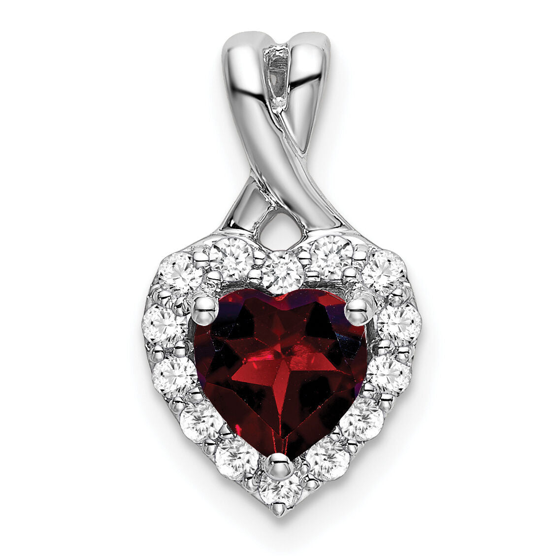 14k White Gold Garnet and Diamond Halo Heart Pendant-PM7013-GA-021-WA