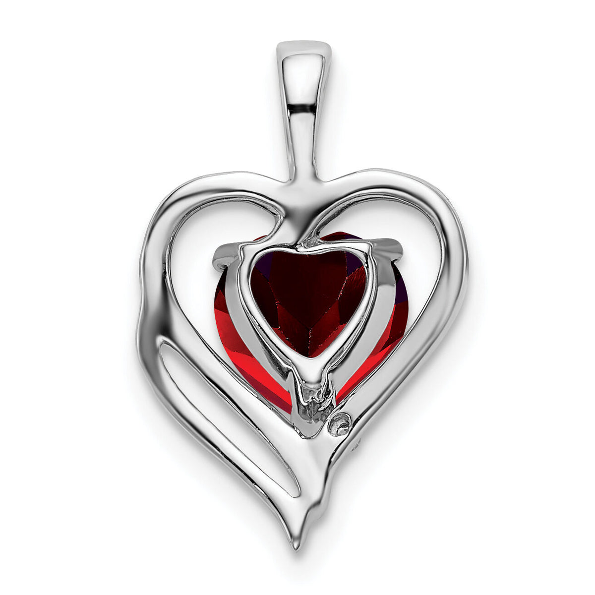 14k White Gold Garnet and Diamond Heart Pendant-PM7015-GA-001-WA