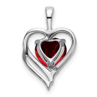 14k White Gold Garnet and Diamond Heart Pendant-PM7015-GA-001-WA