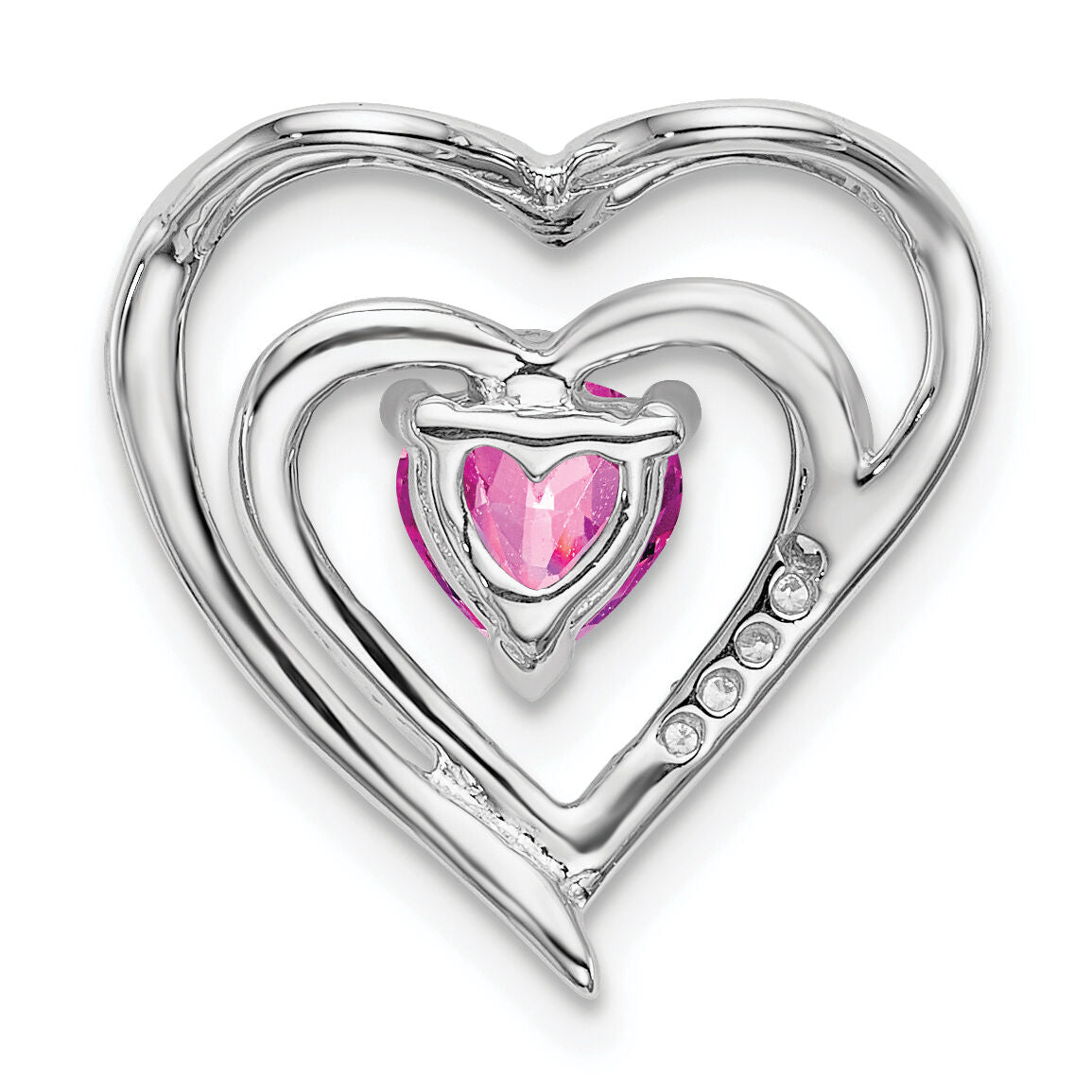 14k White Gold Created Pink Sapphire and Diamond Heart Pendant-PM7016-CPS-002-WA