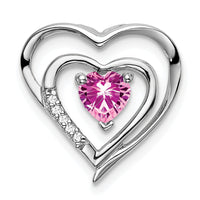 14k White Gold Created Pink Sapphire and Diamond Heart Pendant-PM7016-CPS-002-WA