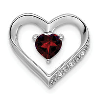 14k White Gold Garnet and Diamond Heart Pendant-PM7017-GA-003-WA