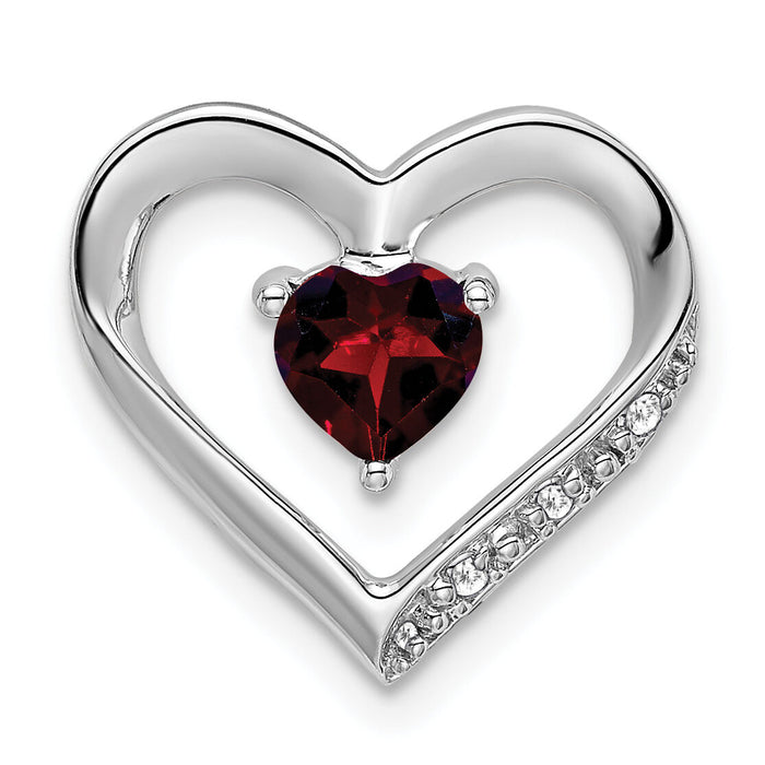 14k White Gold Garnet and Diamond Heart Pendant-PM7017-GA-003-WA