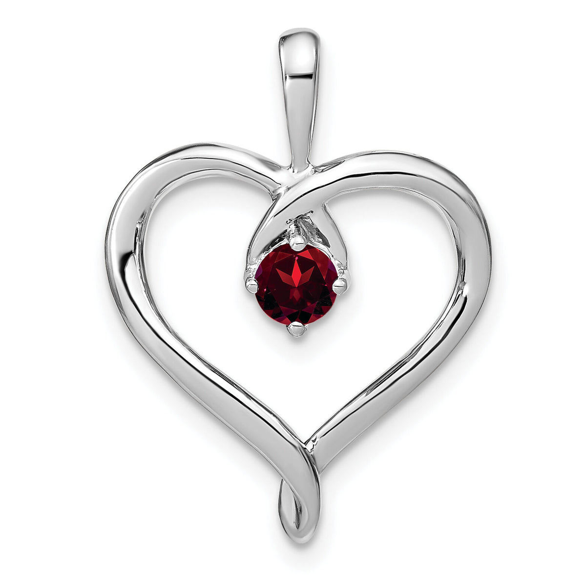 14k White Gold Garnet Heart Pendant-PM7020-GA-W