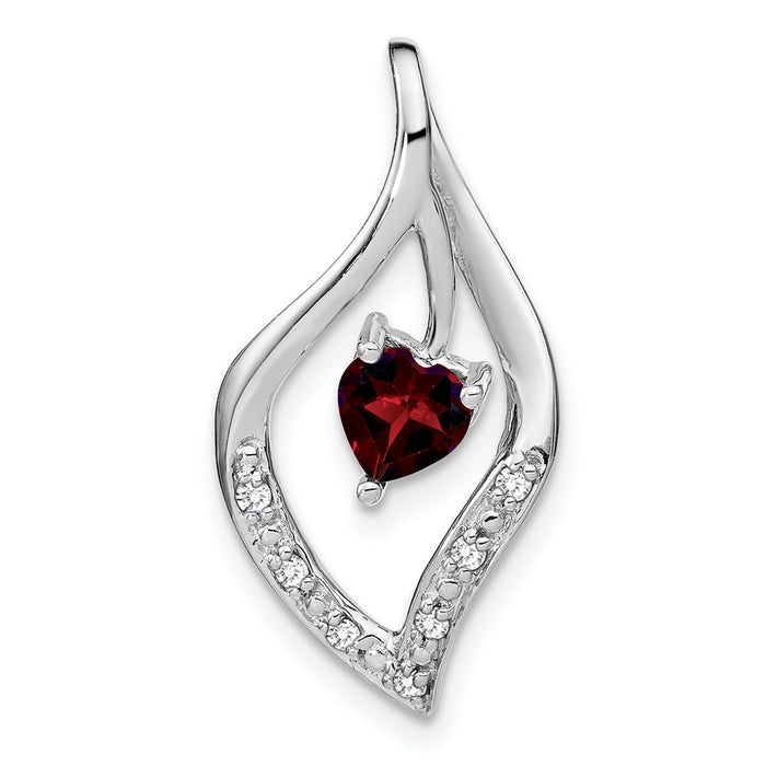 14k White Gold Garnet and Diamond Pendant-PM7021-GA-007-WA