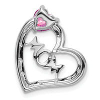 14k White Gold Created Pink Sapphire/Diamond MOM Heart Pendant-PM7023-CPS-005-WA