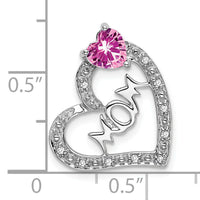 14k White Gold Created Pink Sapphire/Diamond MOM Heart Pendant-PM7023-CPS-005-WA