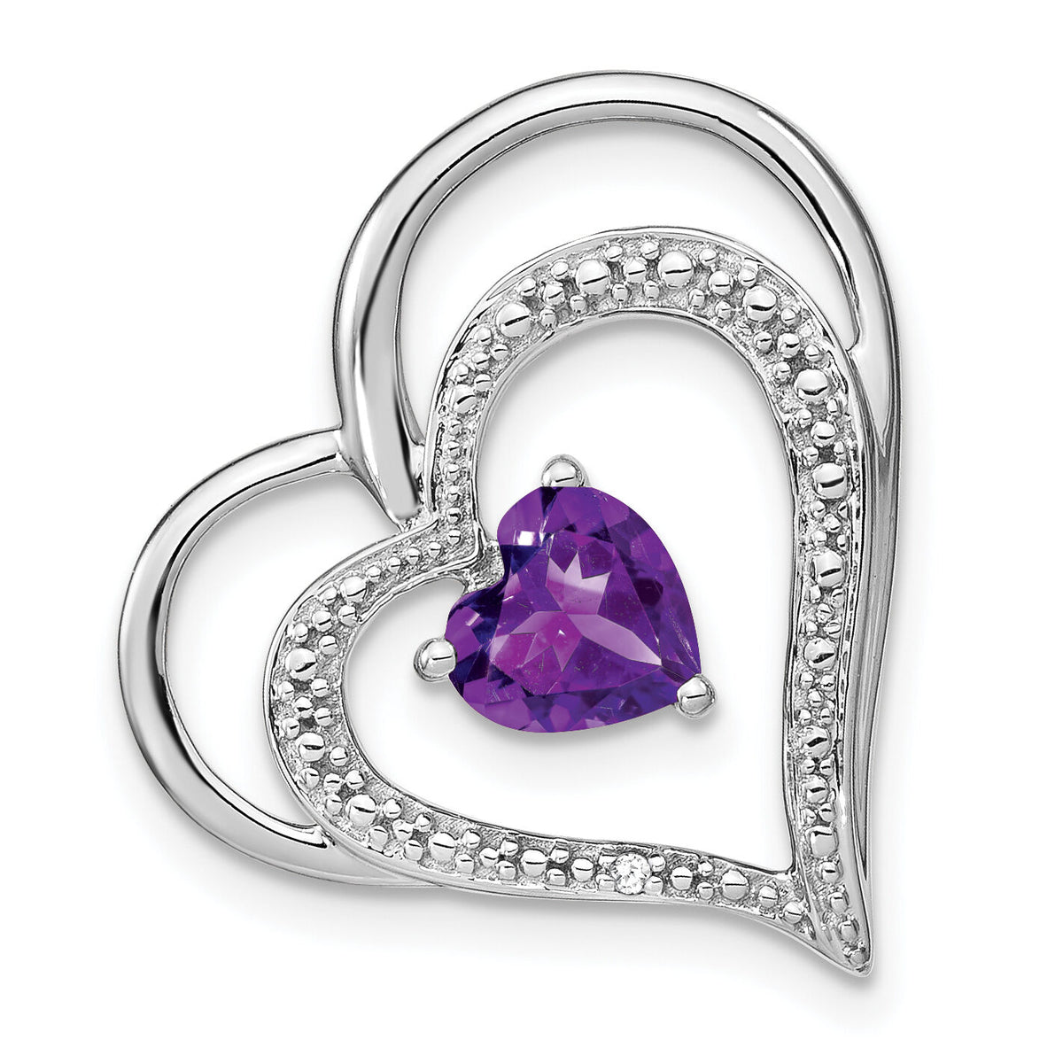 14k White Gold Amethyst and Diamond Heart Chain Slide-PM7024-AM-001-WA