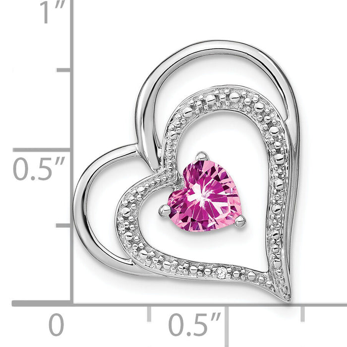14k White Gold Created Pink Sapphire/Diamond Heart Chain Slide-PM7024-CPS-001-WA