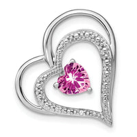 14k White Gold Created Pink Sapphire/Diamond Heart Chain Slide-PM7024-CPS-001-WA
