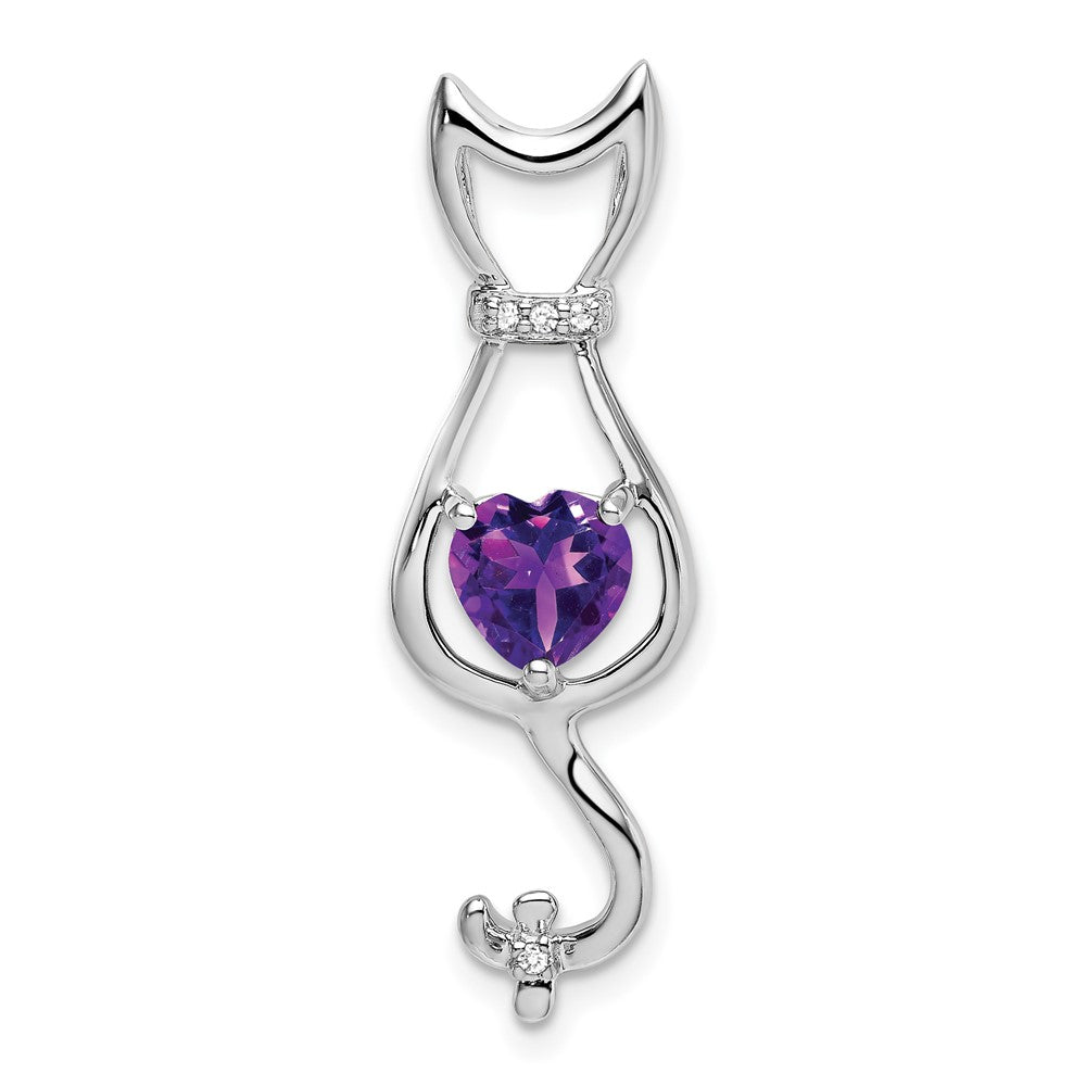 14k White Gold Amethyst and Diamond Cat Pendant-PM7030-AM-002-WA