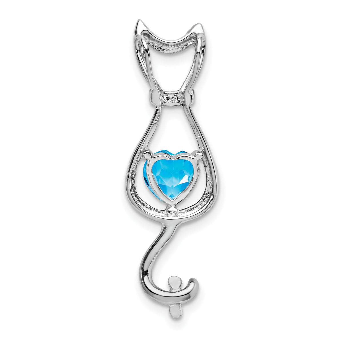 14k White Gold Blue Topaz and Diamond Cat Pendant-PM7030-BT-002-WA