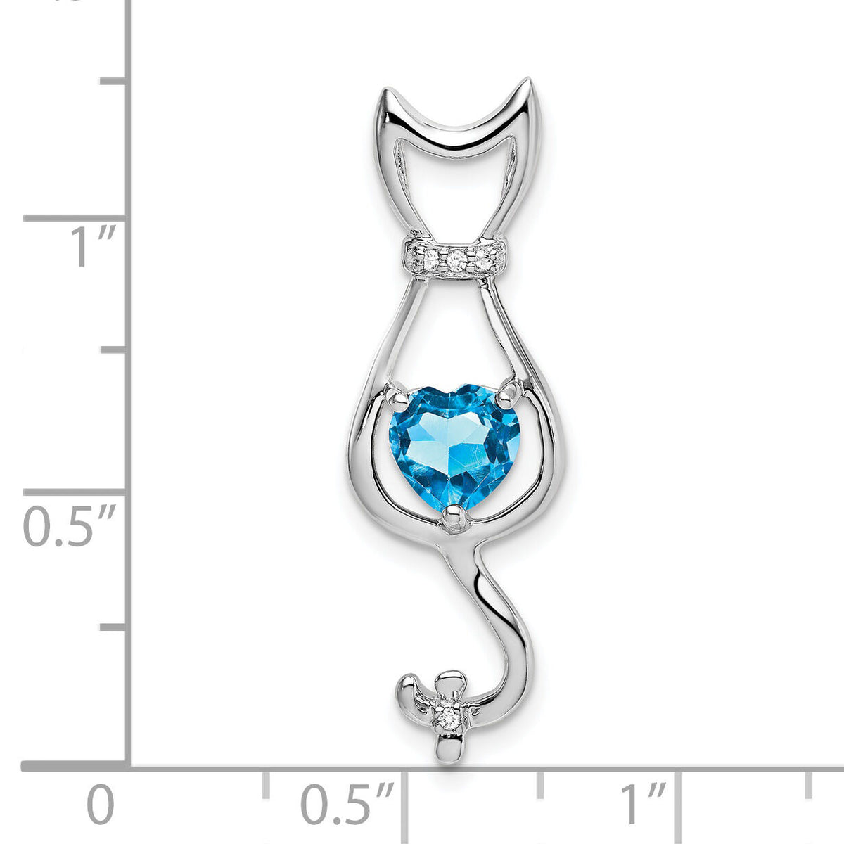 14k White Gold Blue Topaz and Diamond Cat Pendant-PM7030-BT-002-WA