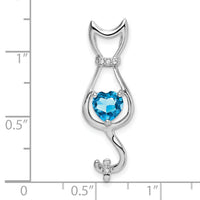 14k White Gold Blue Topaz and Diamond Cat Pendant-PM7030-BT-002-WA