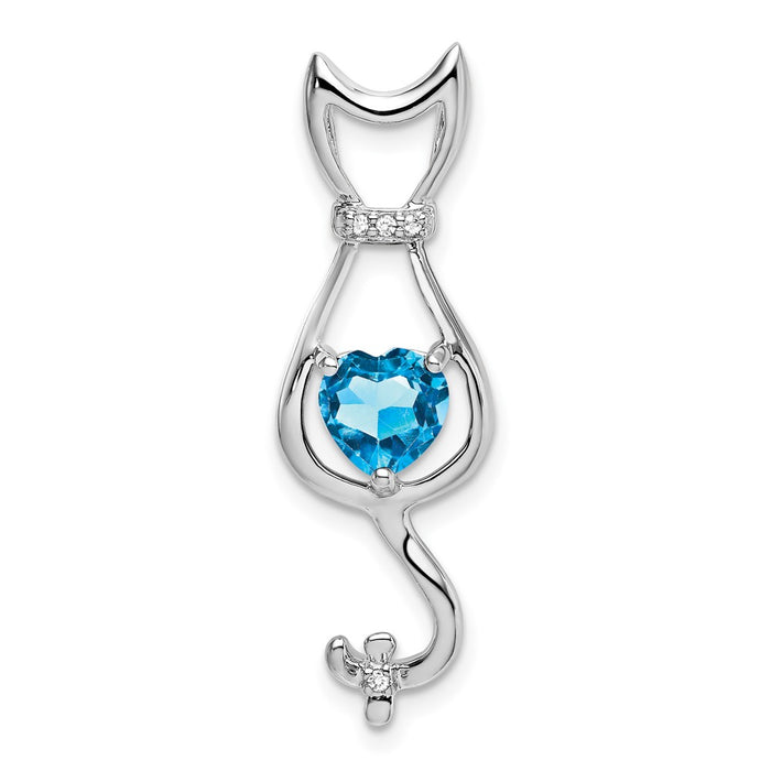 14k White Gold Blue Topaz and Diamond Cat Pendant-PM7030-BT-002-WA