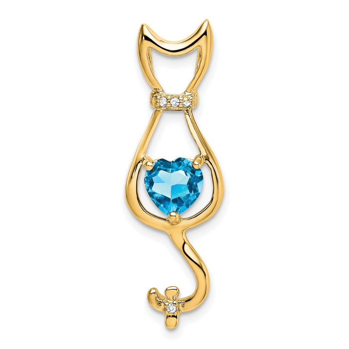 14k Blue Topaz and Diamond Cat Pendant-PM7030-BT-002-YA