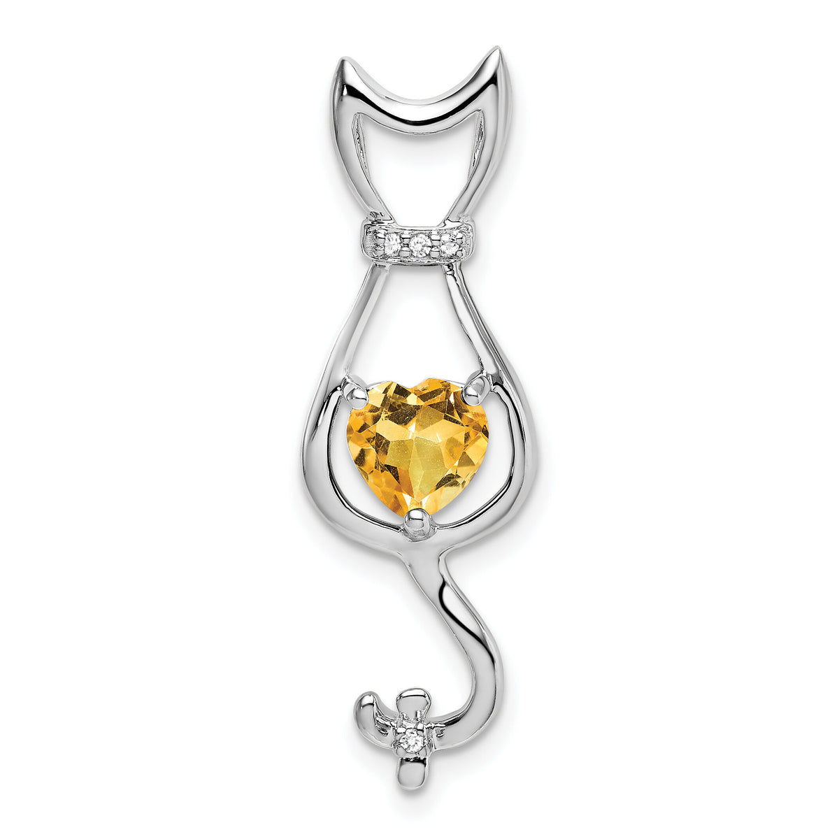 14k White Gold Citrine and Diamond Cat Pendant-PM7030-CI-002-WA