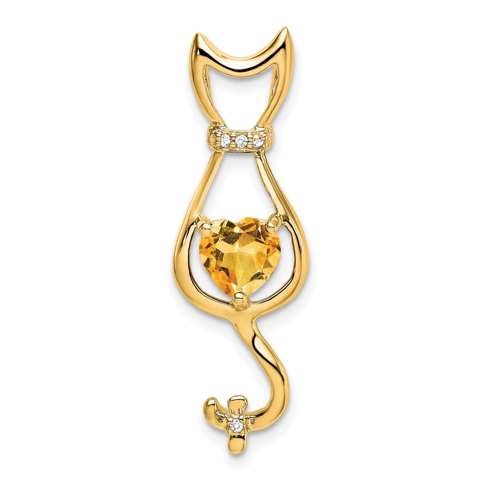 14k Citrine and Diamond Cat Pendant-PM7030-CI-002-YA