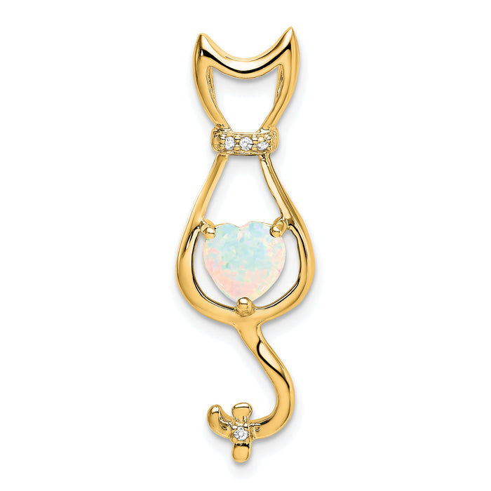 14k Created Opal and Diamond Cat Pendant-PM7030-OP-002-YA