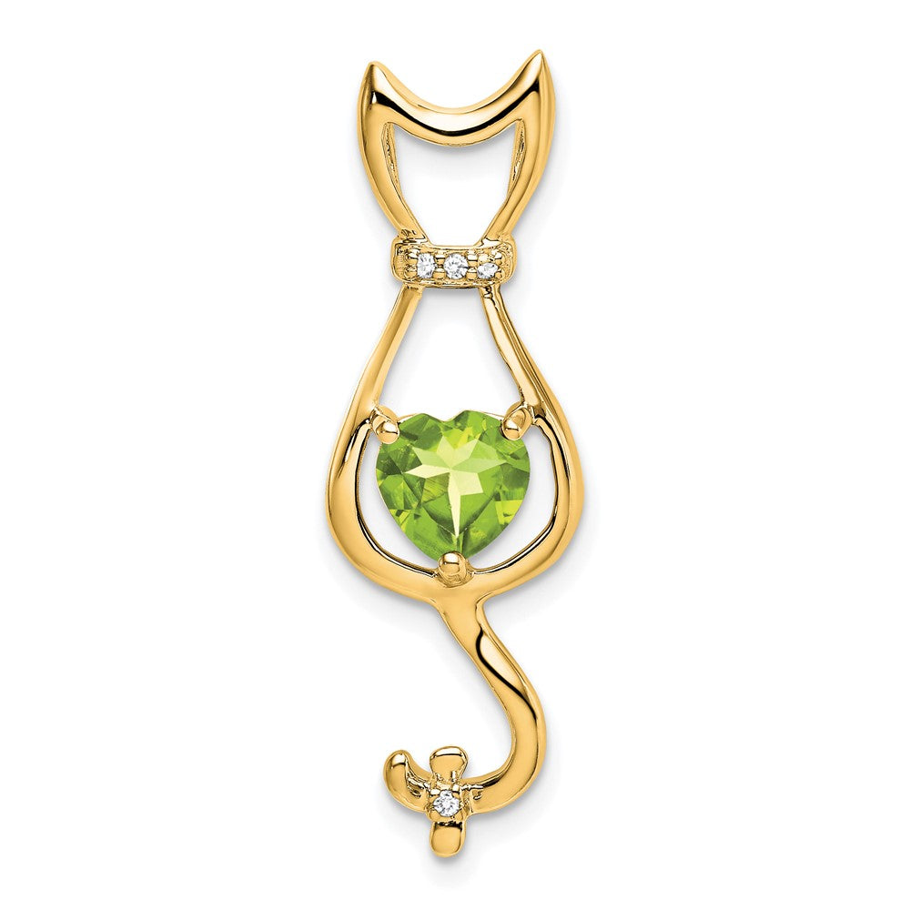 14k Peridot and Diamond Cat Pendant-PM7030-PE-002-YA